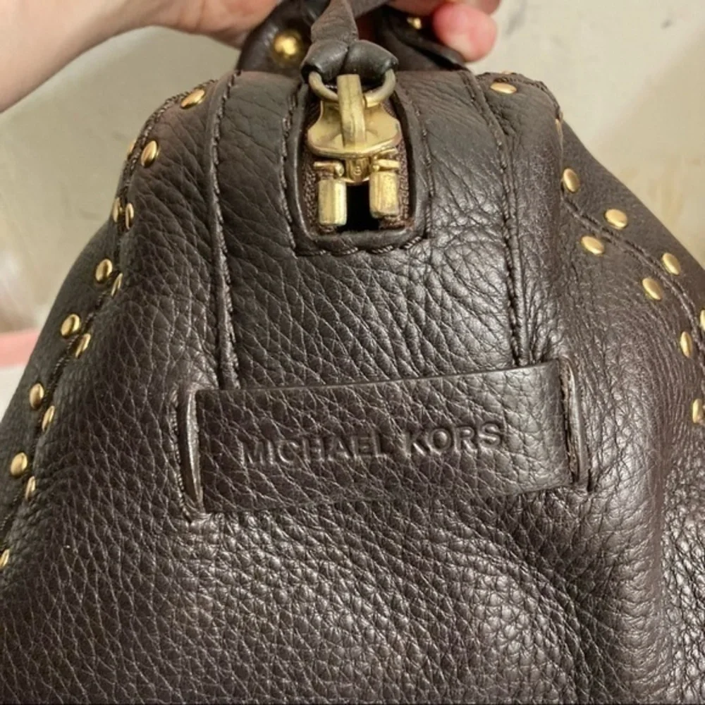 Michael Kors brown leather studded satchel bag